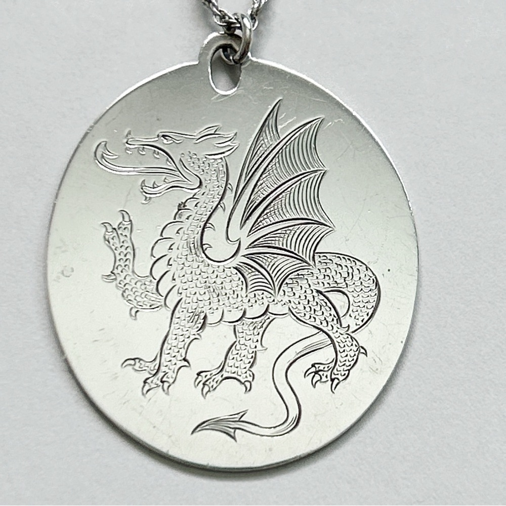 Statement Engraved Dragon Signed Sterling Silver … - image 2